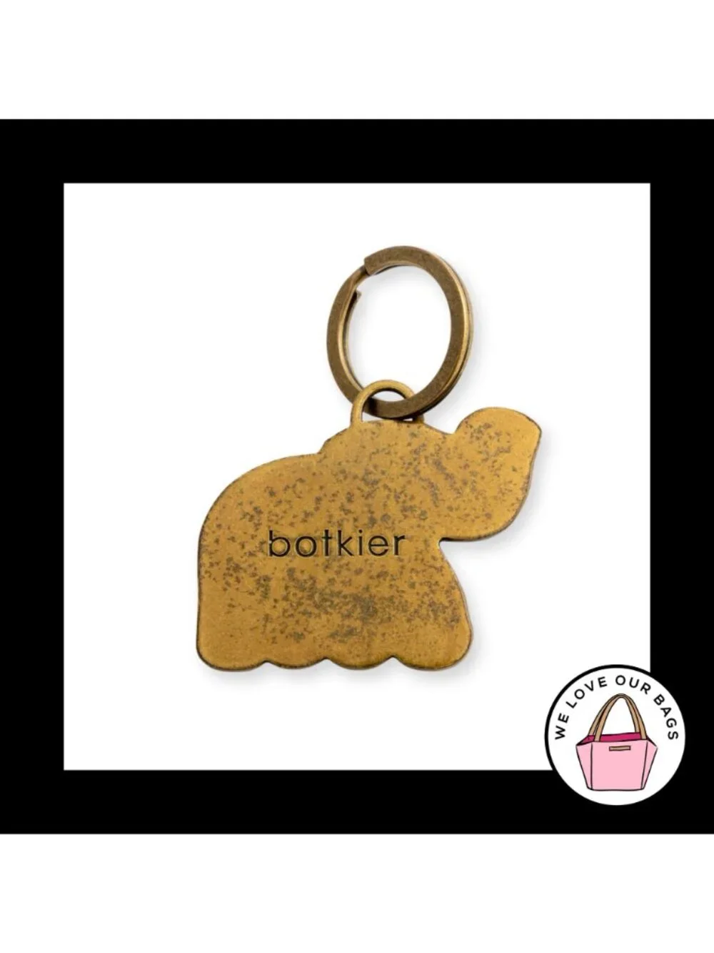 VINTAGE BOTKIER ELEPHANT Gold Brass Metal Leather Bag Charm HangTag Keychain Fob